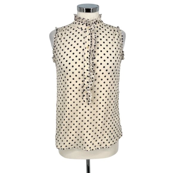 J.Crew Womens Polka Dot Silk Sleeveless Blouse Ivory Black Size 2 - Picture 1 of 12